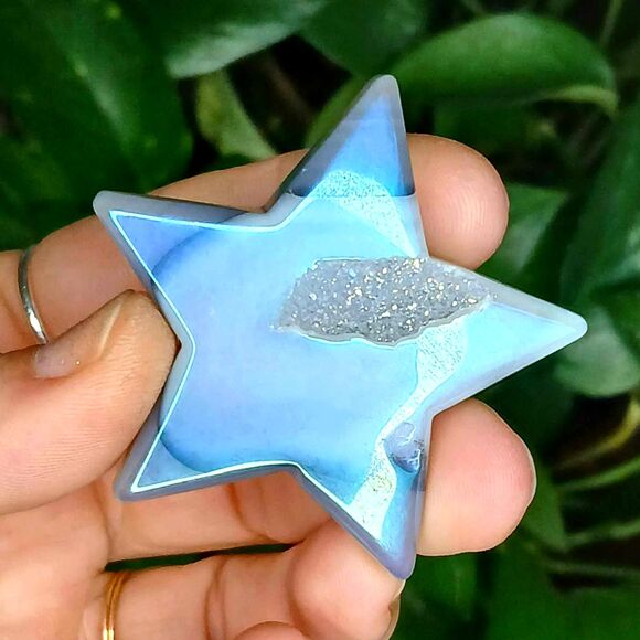 Lavender Iridescent Aura Agate Star with Druzy Geode - 2" - Picture 1 of 2